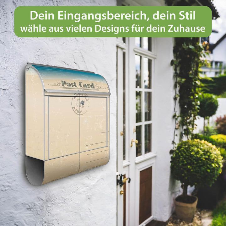 banjado® Design Briefkasten personalisiert mit Motiv Postkarte 39x47x14cm & 2 Schlüssel - Briefkaste