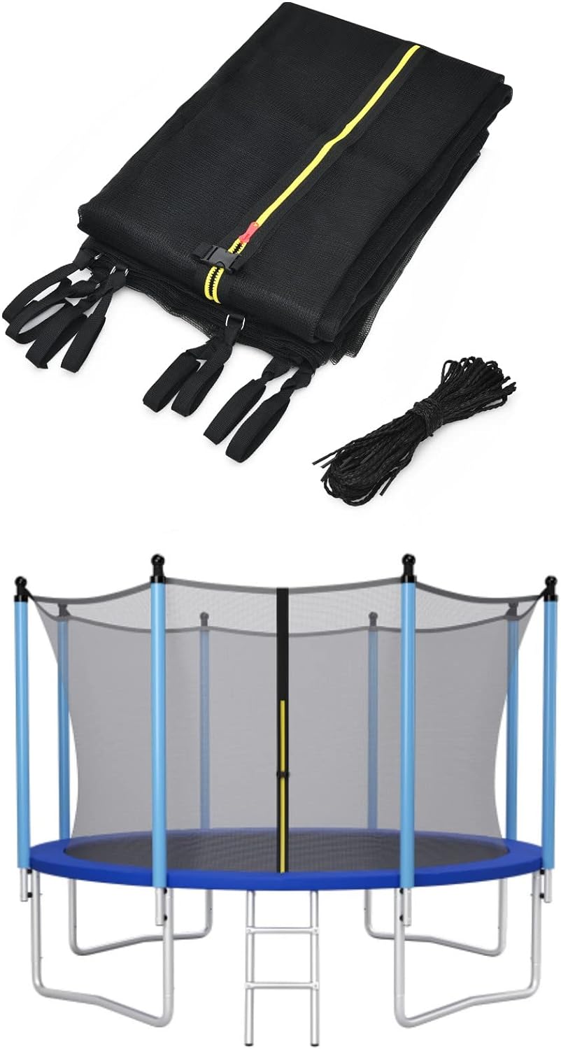 GYMAX Trampolin Ersatznetz 180cm Höhe, Sicherheitsnetz aus PE mit Reissverschluss, Schutzklammern, T