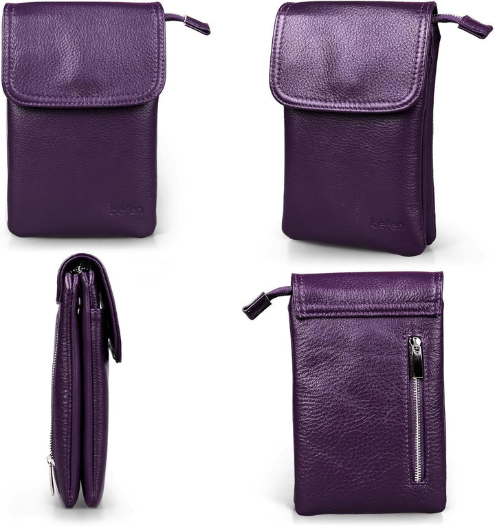 befen Echtleder Handytasche zum Unhängen Damen, Handytasche mit Geldbörse zum Umhängen Kleine Umhäng