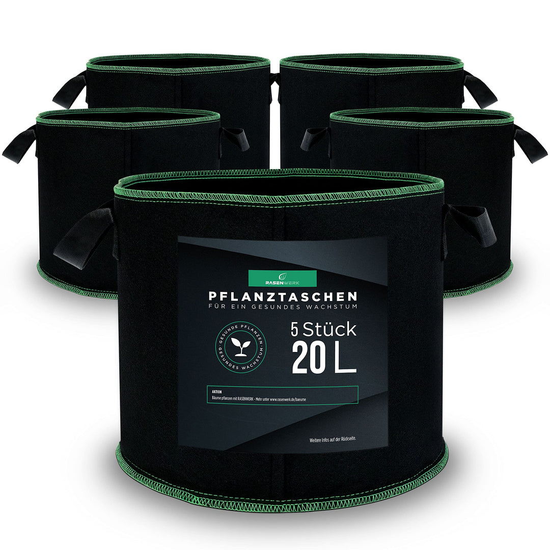 20 Liter Pflanztasche aus Vliesstoff - Pflanzsack für Garten, Gewächshaus &amp; Balkon - Pflanzbeutel fü