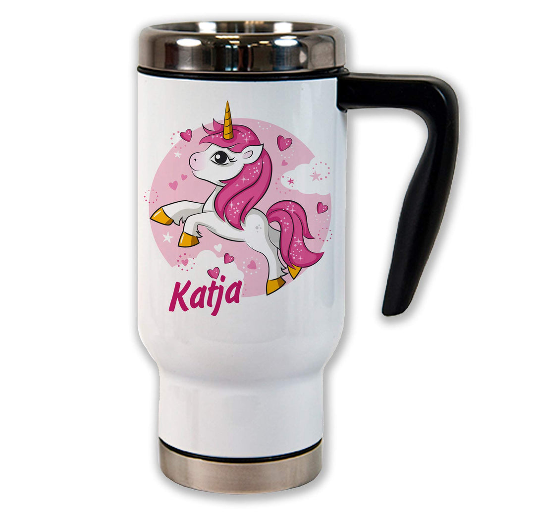 Thermobecher personalisiert mit Einhorn & Name, Isolierbecher individuell bedruckt, Coffee to go Bec