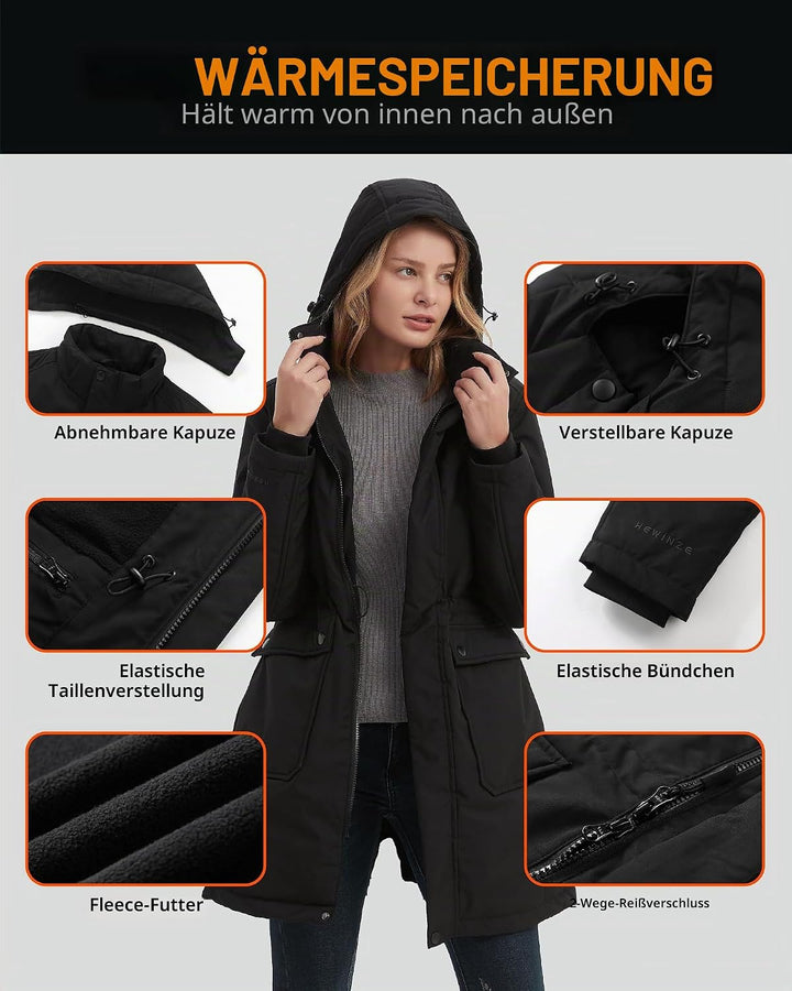 HEWINZE Beheizter Puffermantel mit Kapuze für Damen – Elektrische Dual-Control-Heizjacke mit 7,4-V-A