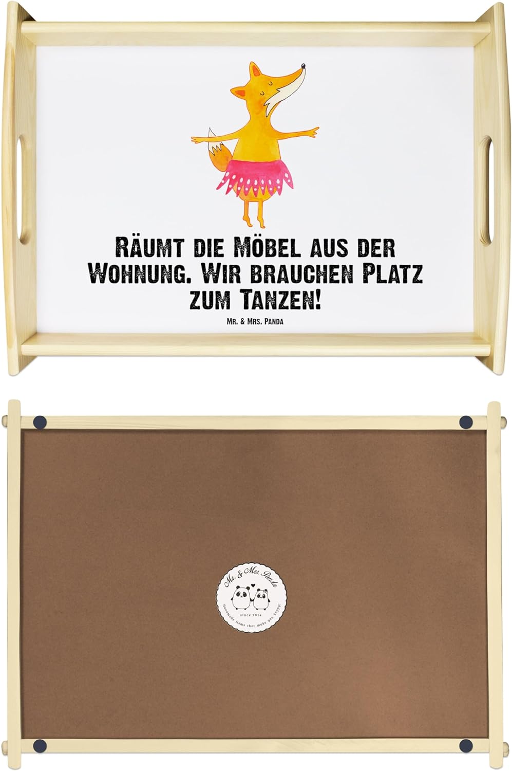 Mr. & Mrs. Panda Serviertablett Fuchs Ballerina - Geschenk, rosa Tütü, Holztablett, Ballett, Tänzeri
