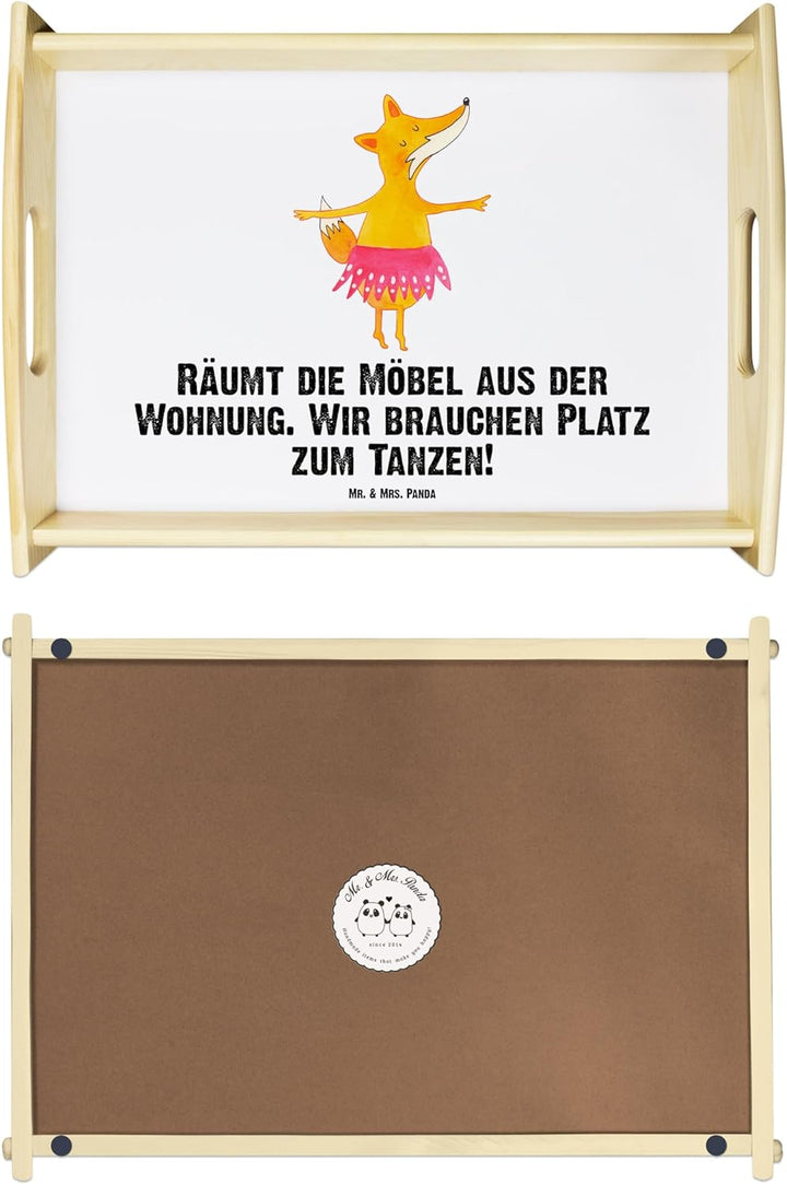 Mr. & Mrs. Panda Serviertablett Fuchs Ballerina - Geschenk, rosa Tütü, Holztablett, Ballett, Tänzeri