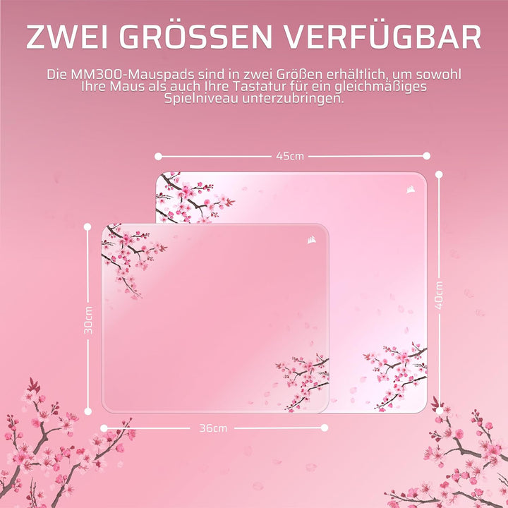 Corsair MM300 Cherry Blossom Gross Anti-Fray-Stoff-Gaming-Mauspad – 45cm x 40cm, Textilgewebe, rutsc