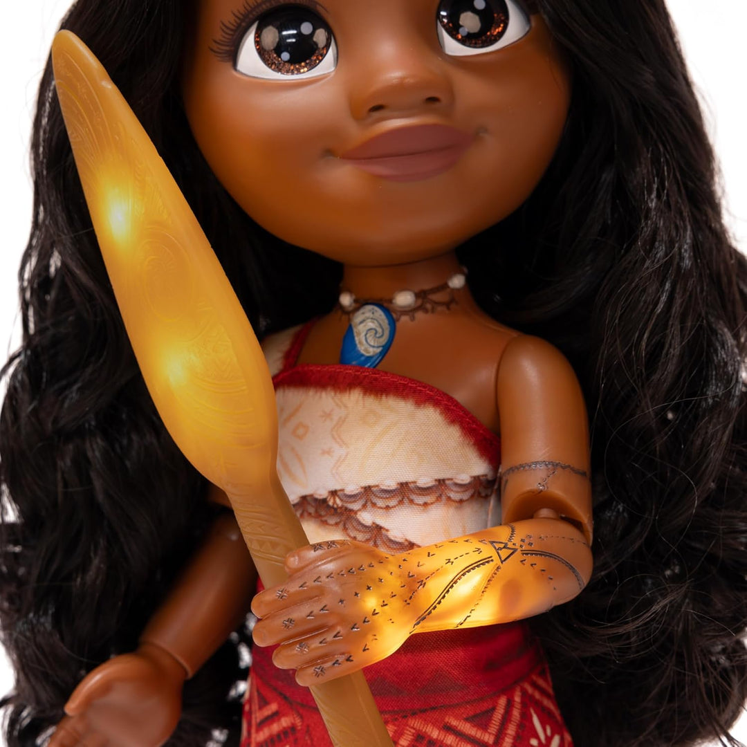 Disney Vaiana 2 Sängerin Vaiana 35 cm Puppe mit Ruder, Offiziell Jakks Pacific, Beinhaltet EIN leuch