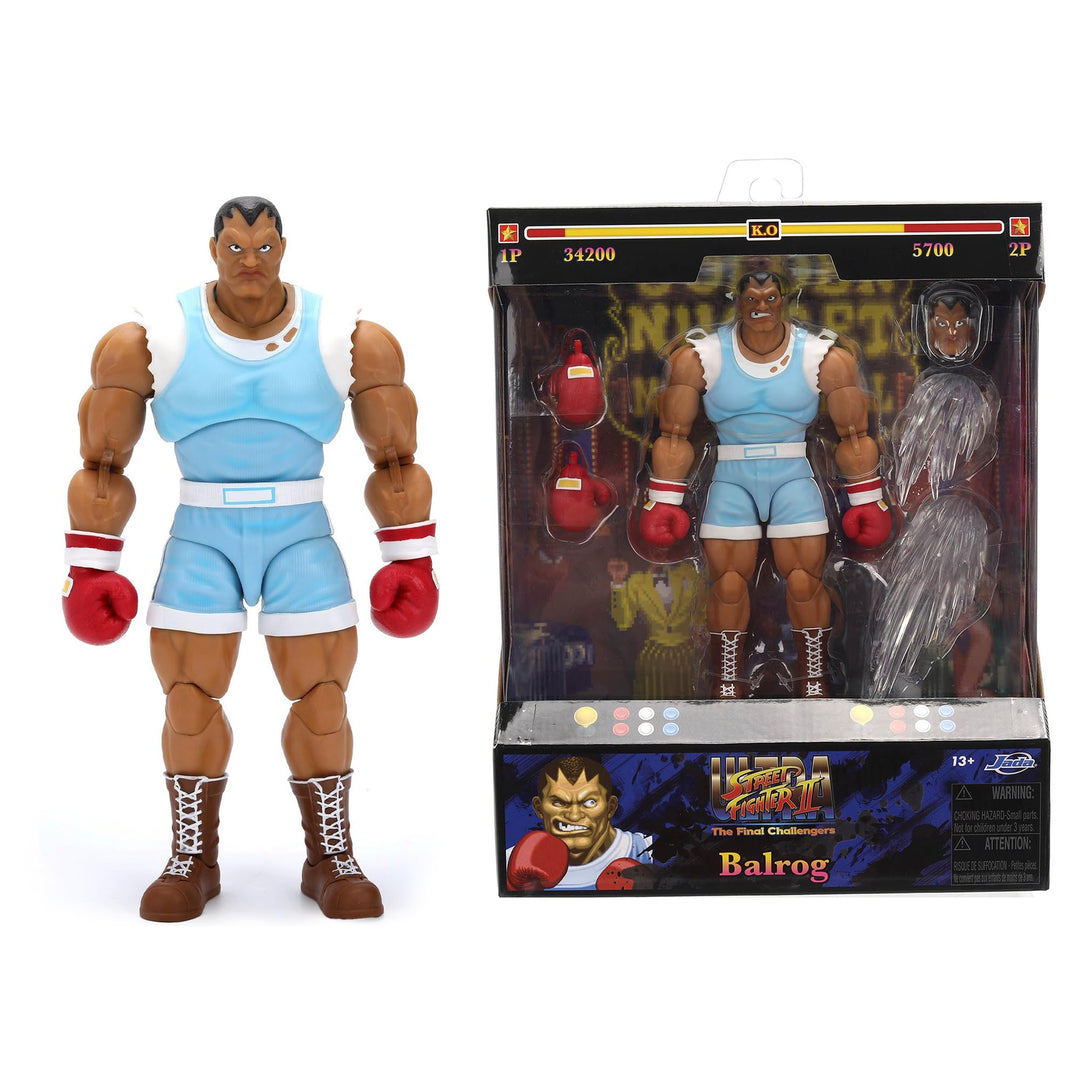 Jada Street Fighter 9335741314R00 Balrog-Figur, 17 cm, beweglich, mit austauschbarem Zubehör, Sammel