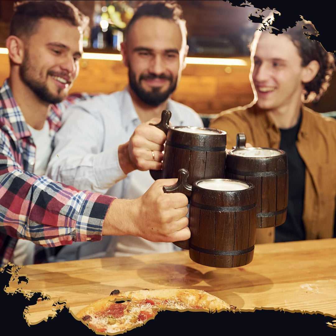 MyFancyCraftLUKRA Bierbecher aus Eichenholz, handgefertigt, Edelstahl-Tasse, 0,6 Liter, 20 Unzen, Ba