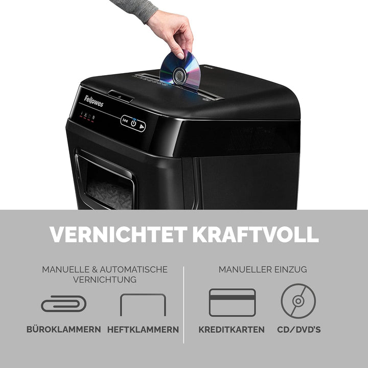 Fellowes Autofeed Aktenvernichter Automax™ 200C, 4 x 38 mm Partikelschnitt (P-4), 200 Blatt, für 1-3