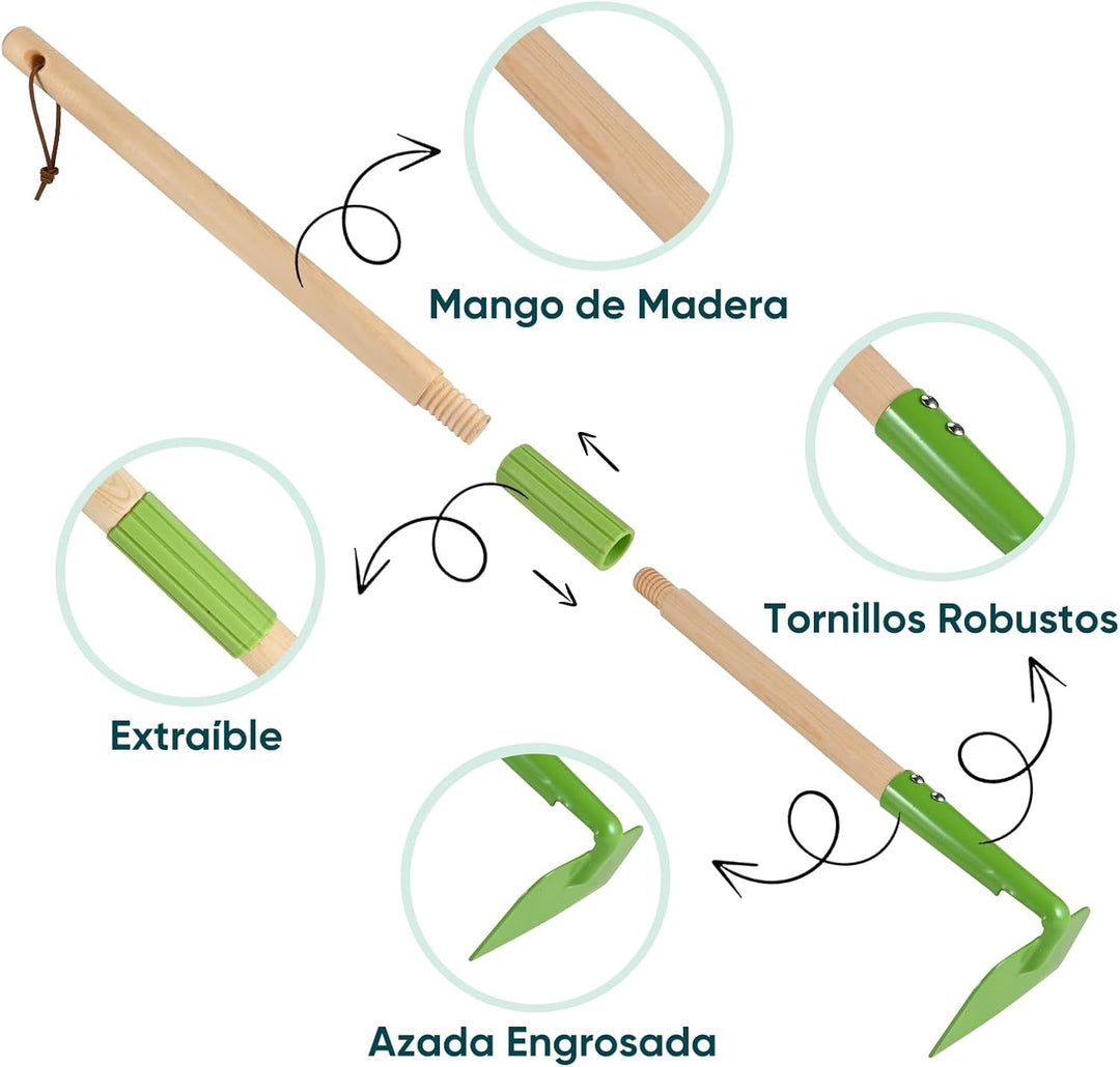 GOLDGE Schubkarre Kinder, 10 Stück Kinder Gartengeräte Set mit 5pcs Gartenwerkzeug Schaufel Set, Wer
