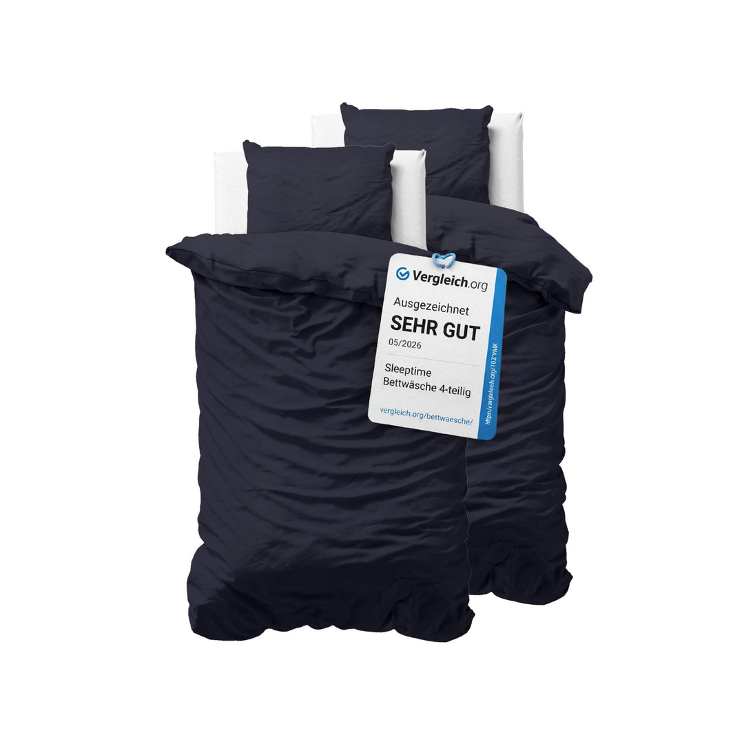 Sleeptime 100% Baumwolle Bettwäsche 135cm x 200cm 4teilig Navy Blau - weich &amp; bügelfrei Bettbezüge m