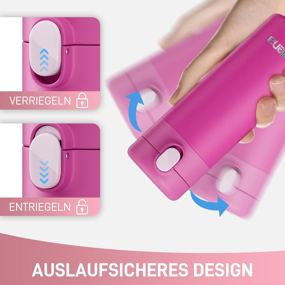 Exllena Kleine Thermosflasche 380ml mit Einhand-Flip-Deckel - Mini Thermosflasche aus Edelstahl, 100