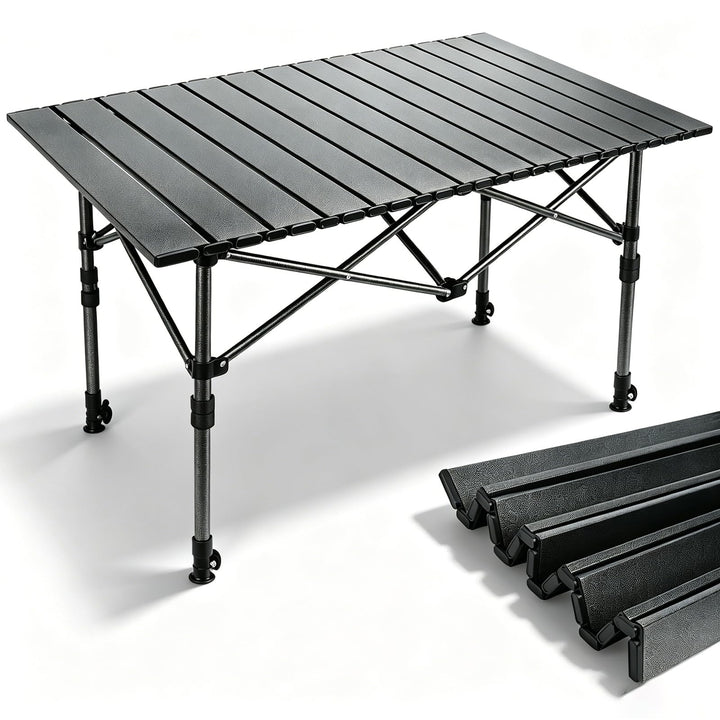 Campingtisch Klappbar, Klapptisch Höhenverstellbar, 95x55cm Camping Falttisch mit Ablagenetz, Tasche