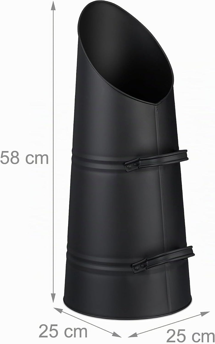 Relaxdays Kohlenschütte, 16 Liter, Eisen, Kohleeimer mit 2 Griffen, Pelletschütte zum Nachfüllen, Ka
