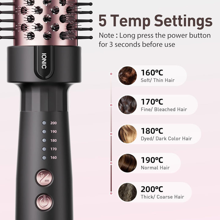 Thermal Brush, Thermobürste Negativ-Ionen, Elektrische Rundbürste mit 5 Temperaturstufen, Stylingbür