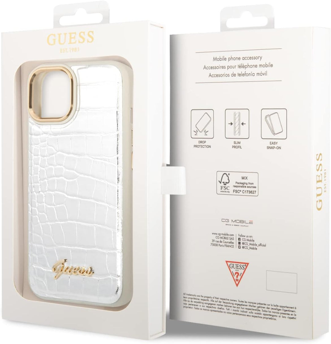 Guess GUHCP14MHGCRHS hülle für iPhone 14 Plus 6,7" Silber/Silver hardcase Croco Collection