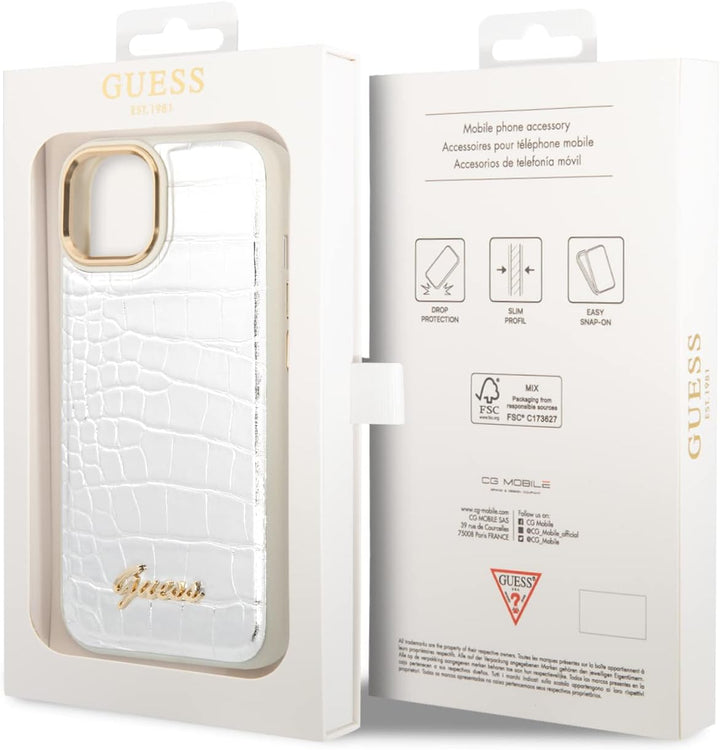 Guess GUHCP14MHGCRHS hülle für iPhone 14 Plus 6,7" Silber/Silver hardcase Croco Collection