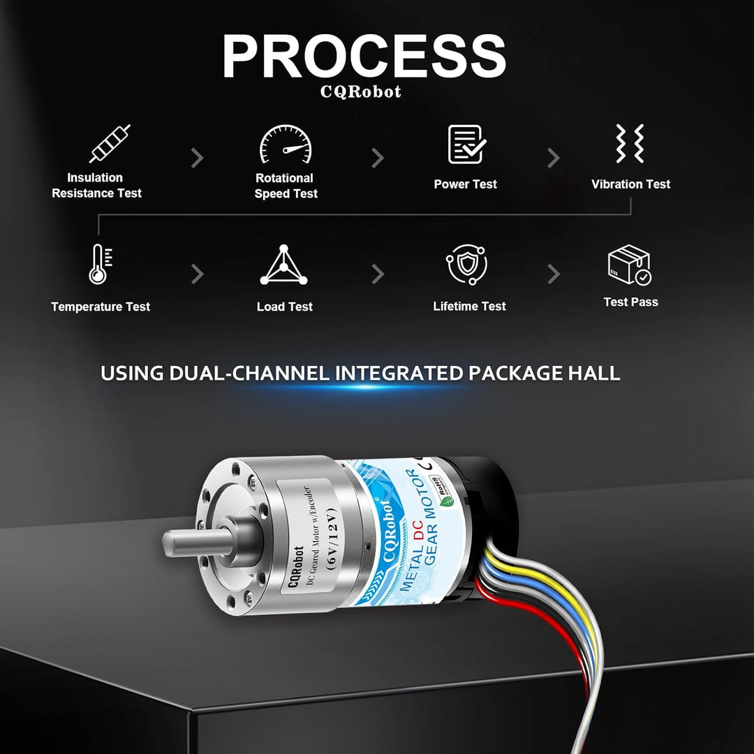 CQRobot 6.25:1 Metal DC Geared-Down Motor 37Dx65L mm 6V/12V with 64 CPR Encoder and Bracket. 6V-7W-8