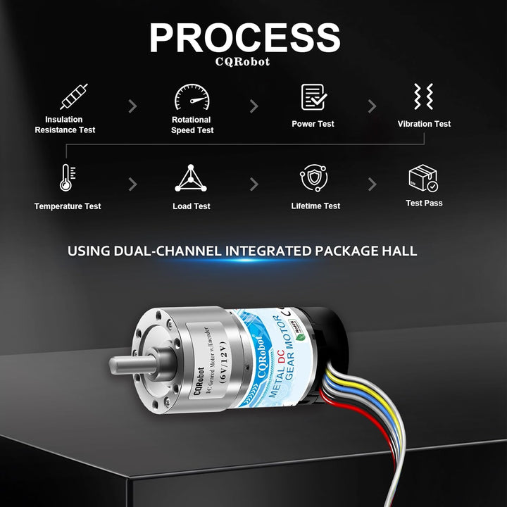 CQRobot 6.25:1 Metal DC Geared-Down Motor 37Dx65L mm 6V/12V with 64 CPR Encoder and Bracket. 6V-7W-8
