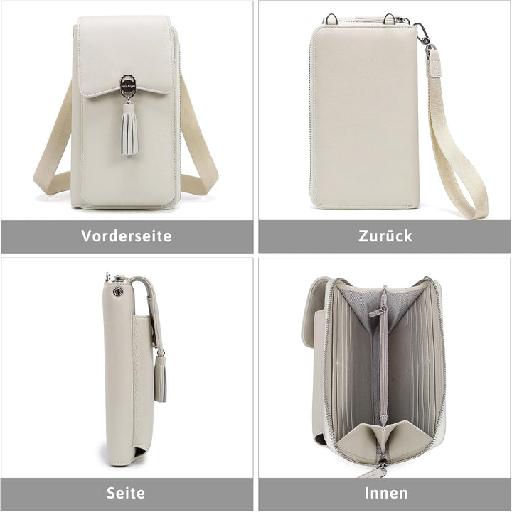 Pearl Angeli Weiches Echtes Leder Handy Umhängetasche - Handytasche Geldbörse Damen RFID Schutz klei