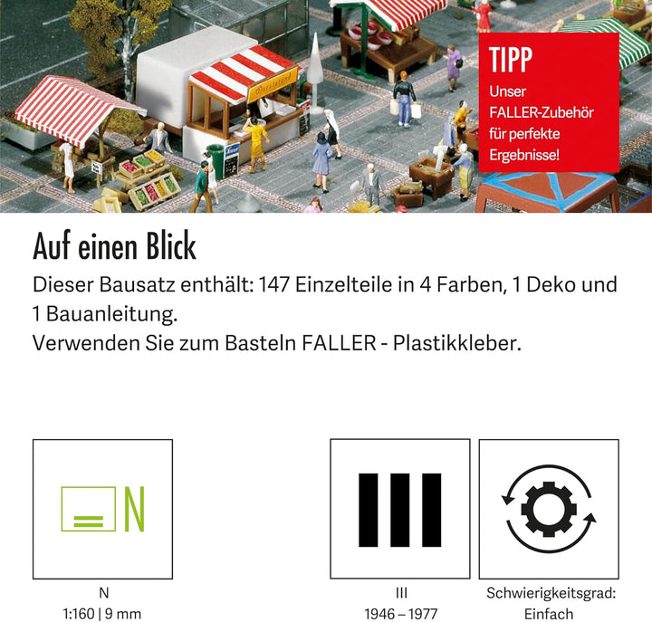 FALLER Wochenmarkt Modellbausatz mit 147 Einzelteilen I Modelleisenbahn Zubehör N I Modelleisenbahn