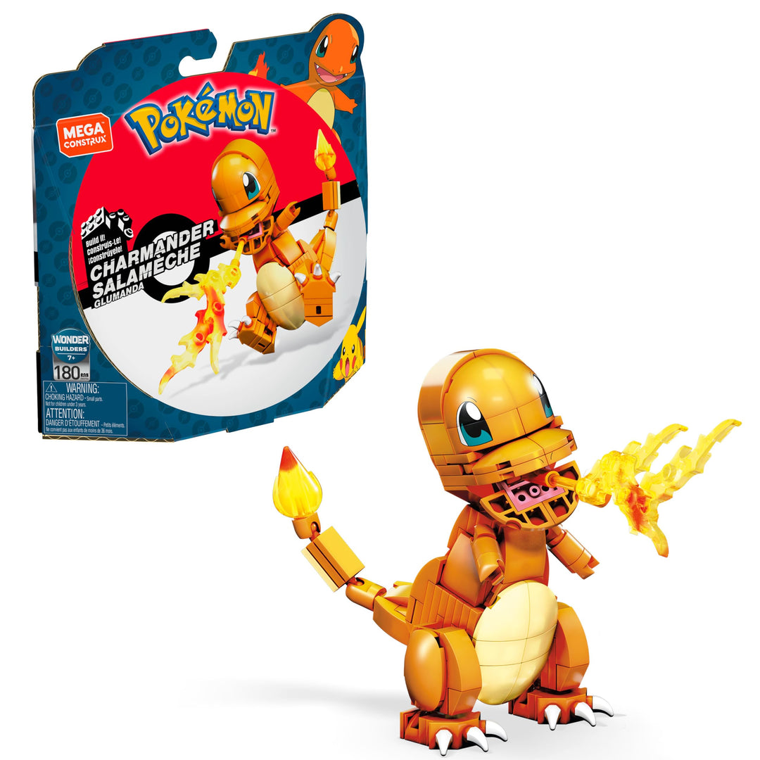 MEGA POKÉMON - detailgetreue und feuerspeiende Glumanda-Figur zum Zusammenbauen, Bauspielzeug für Ki