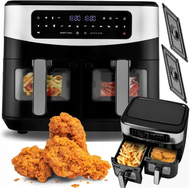 Fettfreie Fritteuse KALORIK AFT 3008 10L AIR FRYER DOPPELT 2600W FRITTEUSE mit Sichtfenster, Digital