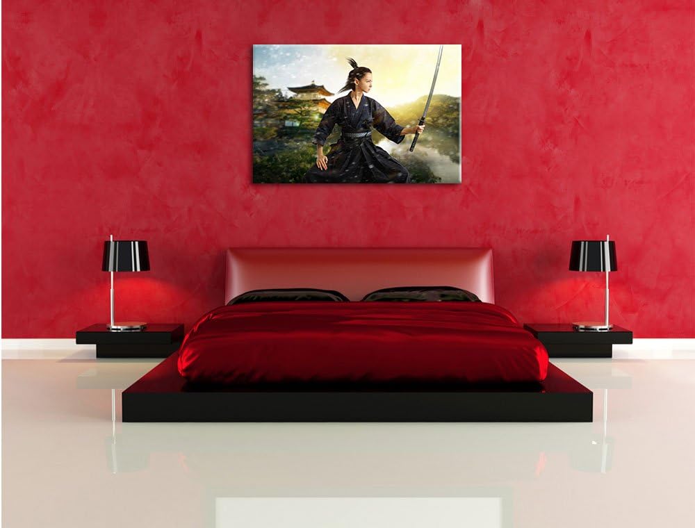 Pixxprint Samurai-Kriegerin Schnee als Leinwandbild/Grösse: 100x70 cm/Wandbild/Kunstdruck/fertig bes