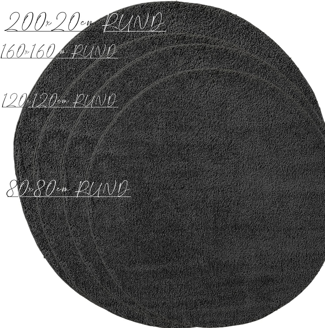 payé Teppich Rund - Hochflor Shaggy - Anthrazit -160x160cm - Einfarbig Soft Weich Schlafzimmer Kinde
