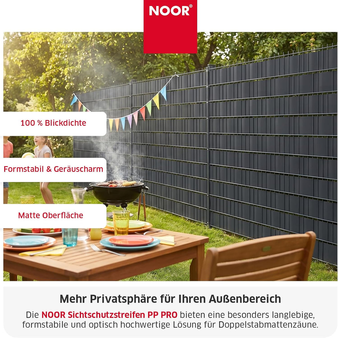 NOOR Zaunblende PP PRO 650 g/m2 Anthrazitgrau I 0,19 x 35 m I Der ideale Sichtschutz für Ihren Doppe