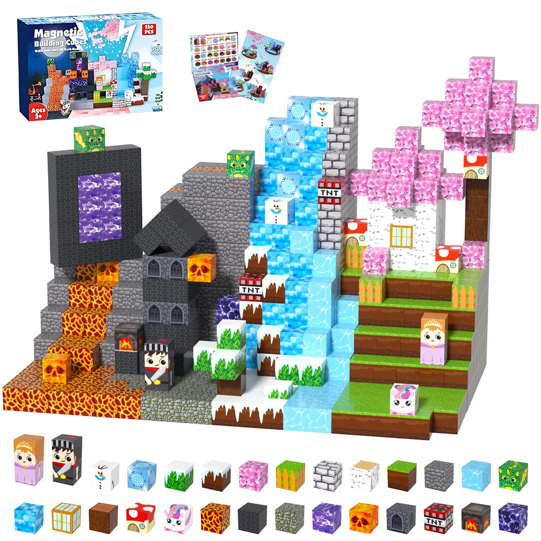Magnetische Bausteine 150 Teile Lavawald Set - Magnetbausteine für Kinder mit Lava, Gletscher, Wald