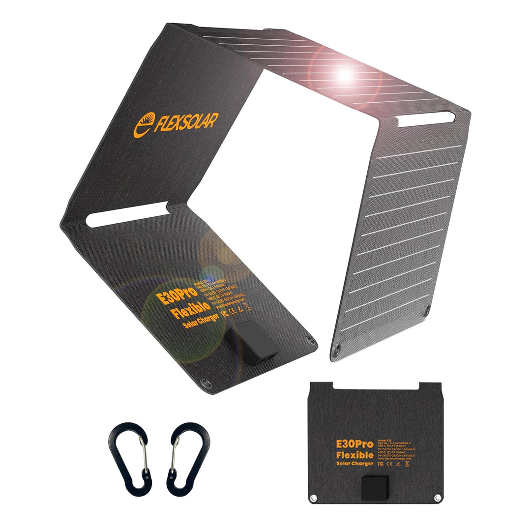 FlexSolar 30 W Solarpanel, faltbar, tragbar, Solar-Ladegerät, QC3.0, 18 W, USB-A, USB-C-Ausgang, IP6