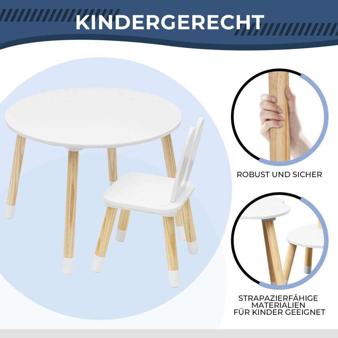 Rebecca Mobili Kindertisch Und Stühle Set, Kindertisch Mit Stühlen, Weiss Braun, MDF Kiefer, Für Kin
