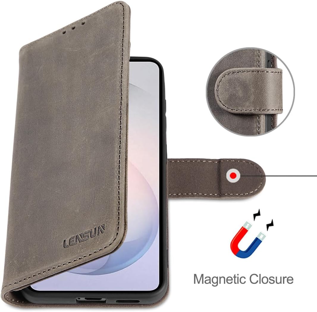 LENSUN Handyhülle für Samsung Galaxy S26 Echtleder, Hülle [Kartenfach][Standfunktion][RFID Schutz] F