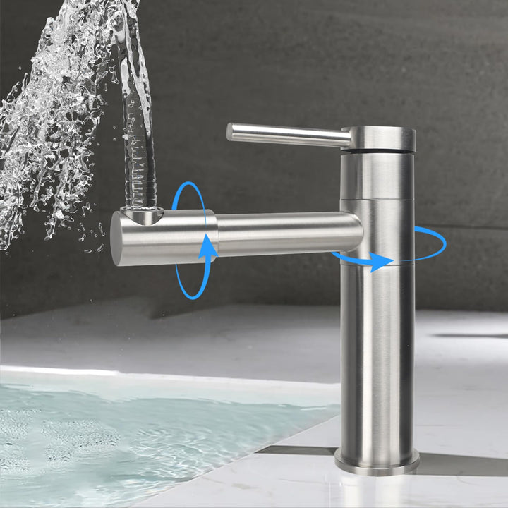Wasserhahn Bad 360° Drehbar Waschtischarmatur Edelstahl Silber | Armatur Badezimmer mit Keramikkartu