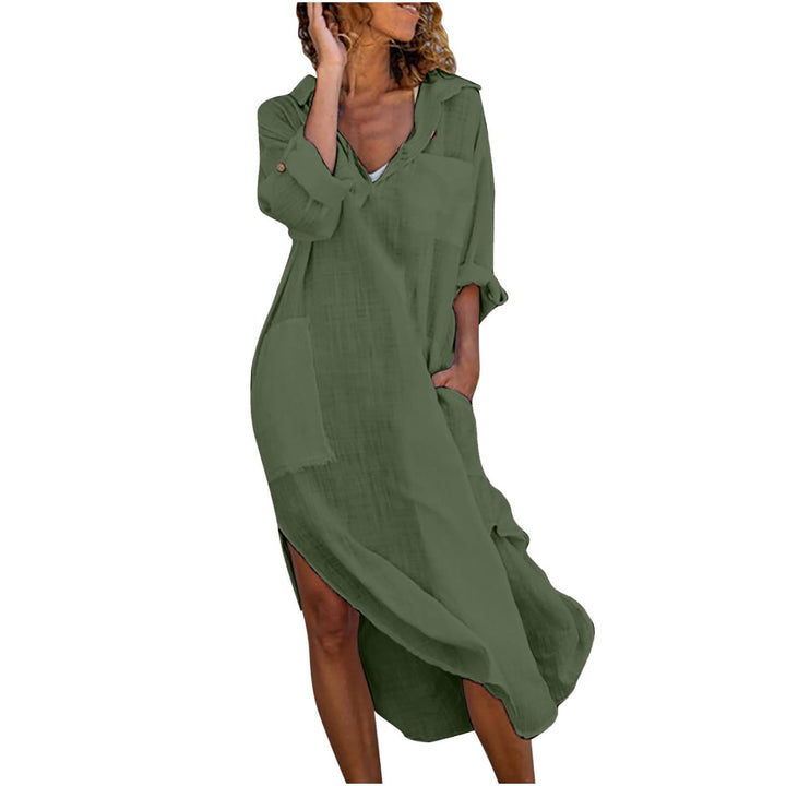Zeiayuas Sommerkleider Damen Leicht Kaftan Kleid Damen Sommer Baumwolle Langarm Maxi Leinenkleid mit