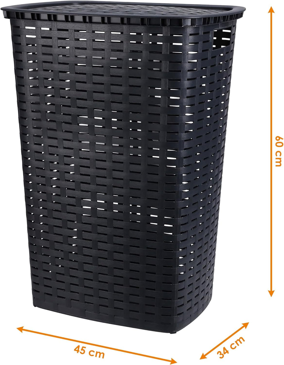 Kunststoff Wäschekorb anthrazit mit Deckel in Rattan Optik - 65 Liter - Wäschesammler in Flechtoptik