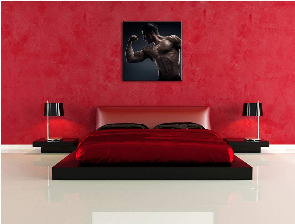 Starker Bodybuilder, Format: 70x70 auf Leinwand, XXL riesige Bilder fertig gerahmt mit Keilrahmen, K