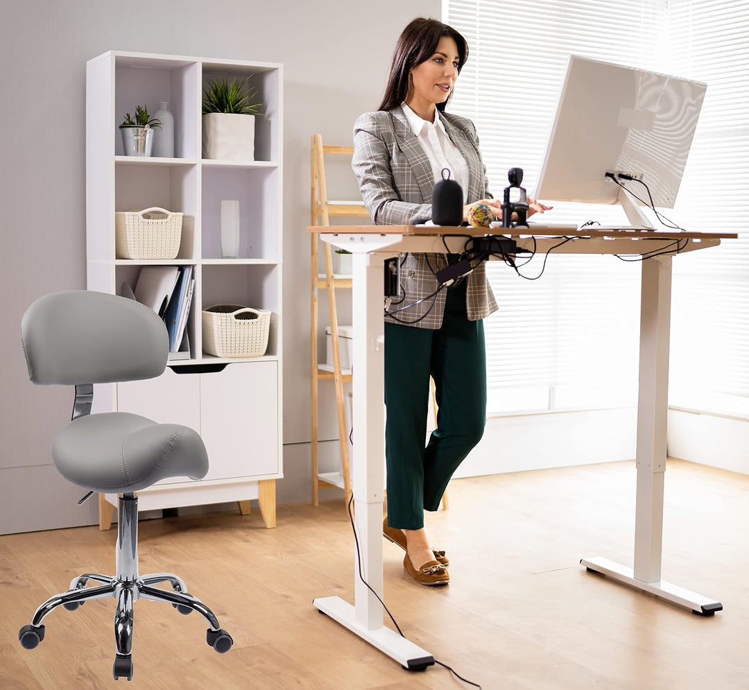 Sattelhocker MULY BIGBACK Lehne, Sitzhöhe bis ca. 74cm, Stoff-Grau | 1stuff-Markenqualität, Sattelst
