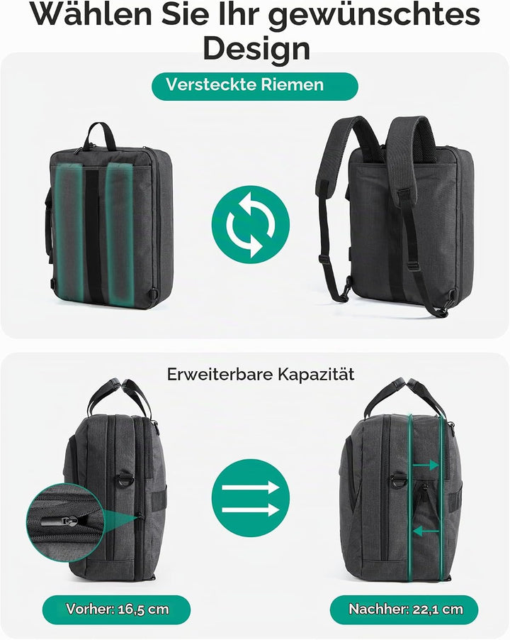bagsmart 17,3-Zoll-Laptoptasche, Erweiterbare Aktentasche, Computertasche für Herren und Damen, Lapt