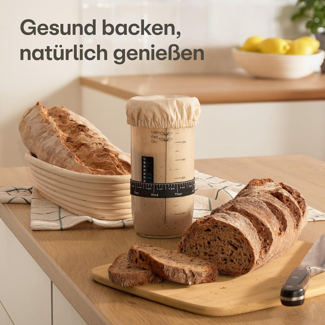 Praknu Sauerteig Starter Set aus Glas (700ml) Komplett-Set mit Anleitung für Einsteiger & Zuhause ba