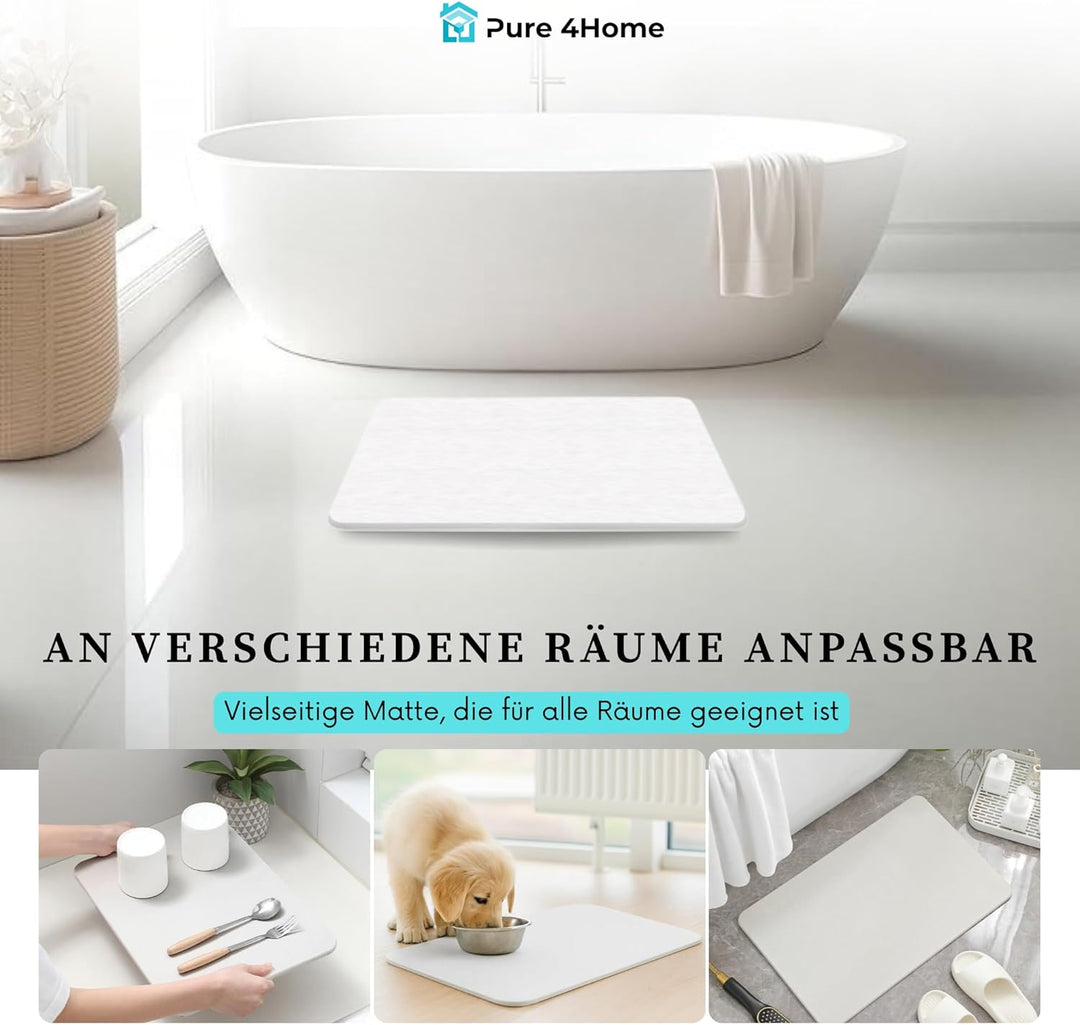Pure 4Home Steinmatte Badezimmer rutschfest aus Kieselgur 40 x 30 cm | Duschvorleger Schnelltrocknen