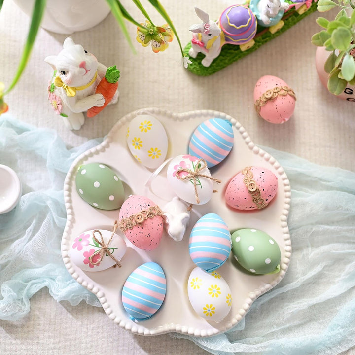 Valery Madelyn 12er Ostereier zum Aufhängen für Osterdeko,6cm Bunte Plastikeier für Ostern Deko,Rosa