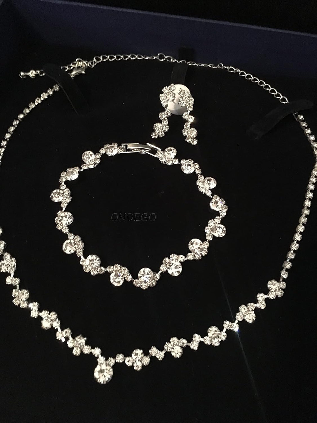 ONDEGO® 3er Set SILBER Strass Schmuck Kette Schmuckset Armband Hochzeit Collier Halskette Brautschmu