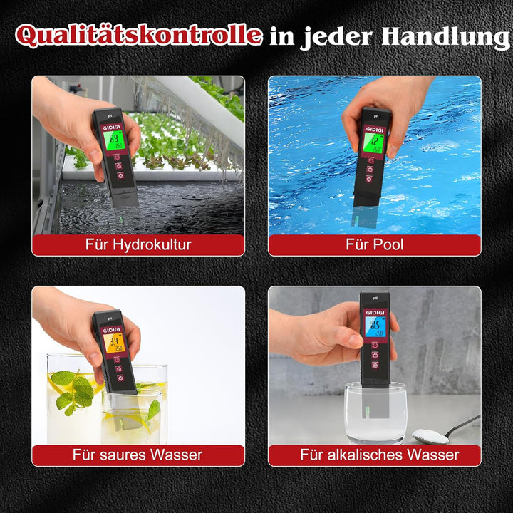 Digitales pH Messgerät für Wasser mit LED, Farbiger pH Wert Test für Pools, Professioneller pH Level