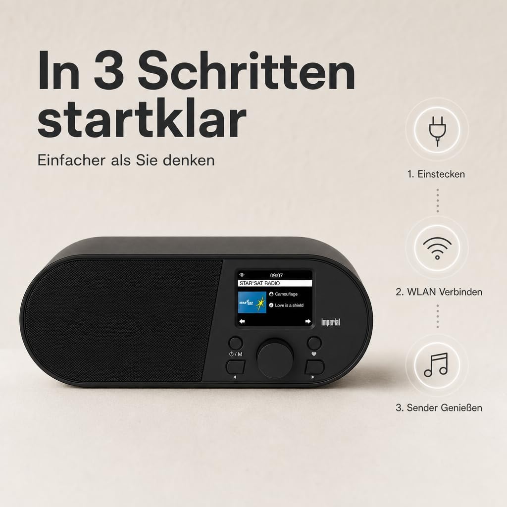 Imperial i105 Internetradio (WLAN, Mediaplayer, USB, DLNA, Farbdisplay, Wecker, Appsteuerung) schwar