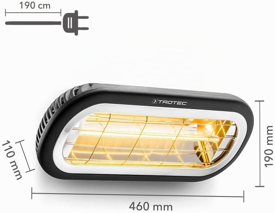TROTEC Standheizstrahler IR 2001 – Heizleistung 2000 W – Infrarotheizung, IP65, Outdoor, Fläche im A