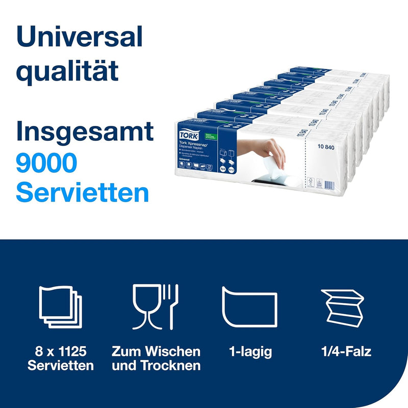 Tork 10840 Xpressnap Spenderserviette unbedruckt / Weisse Papierserviette für Serviettenspender N4 /