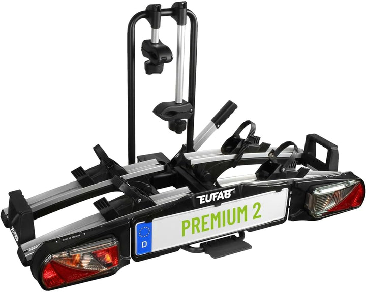 EUFAB 11521 Fahrradträger PREMIUM 2, E-Bike geeignet, komplett vormontiert, Diebstahlschutz, für 2 F