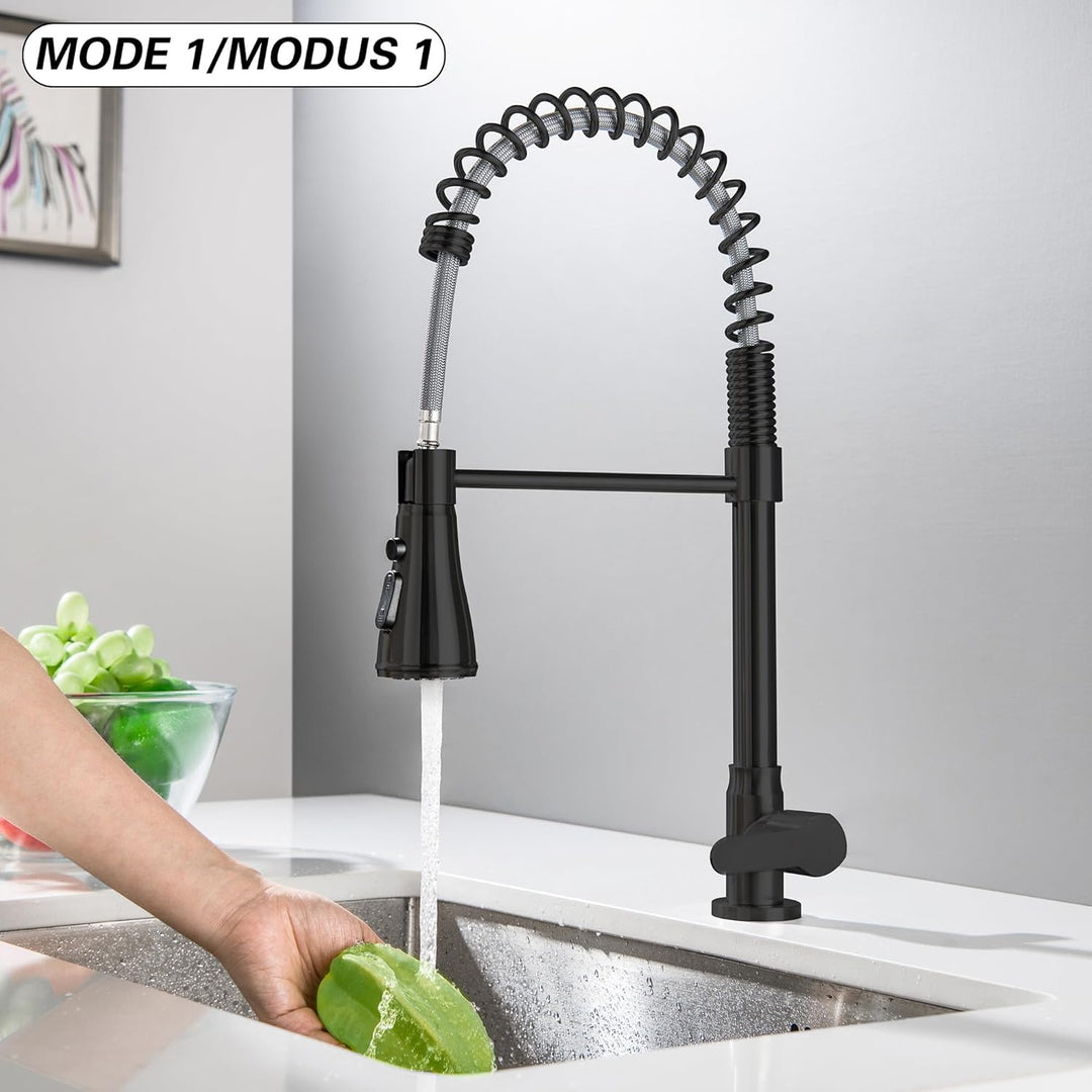 LIWEIKE Wasserhahn Kaltwasser Schwarz, 360° Drehbarer Kaltwasser armaturen mit 3 Strahlarten Wasserh